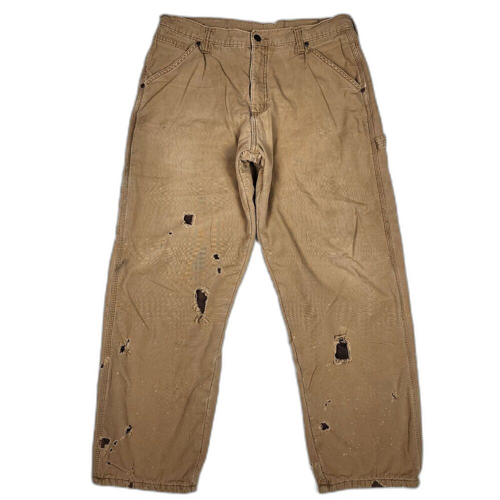 Wrangler Fleece Lined Outdoor Carpenter Utility Tan Pants Men's Size 36 x 30